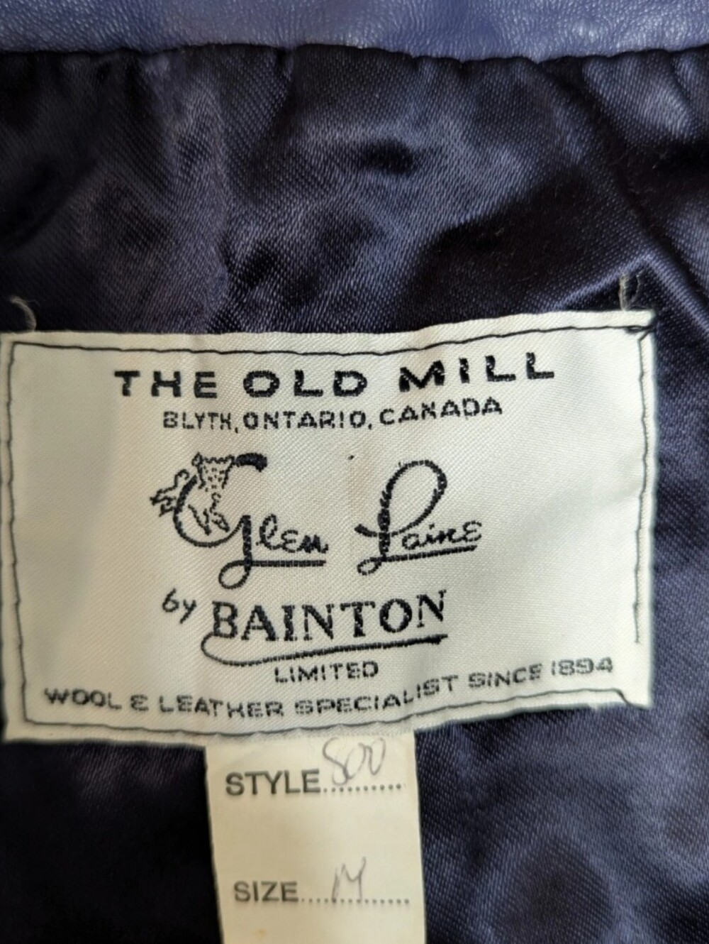 The Old Mill Glen Laine by Bainton Periwinkle, Leather Jacket Bomber Style - M - Picture 8 of 16